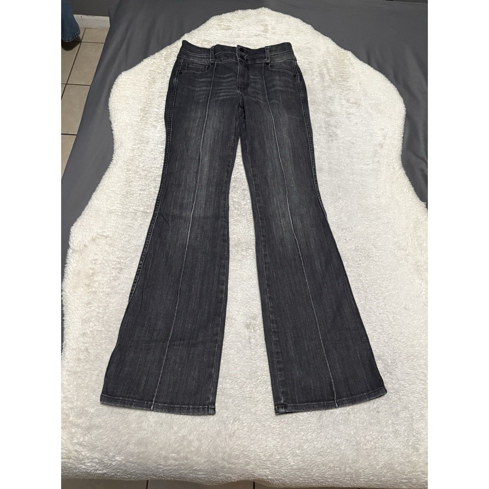 WHBM White House Black Market Extra High Rise Skinny Flare Jeans Black Seamed 4